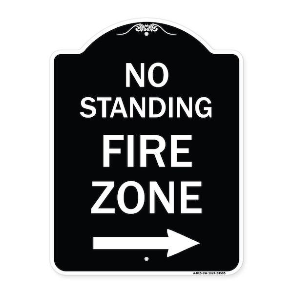 No Standing Fire Zone W/ Right Arrow Heavy-Gauge Aluminum Sign, 24" x 18", BW-1824-23585